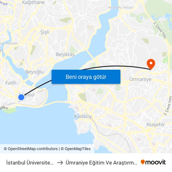 İstanbul Üniversitesi - Laleli to Ümraniye Eğitim Ve Araştırma Hastanesi map