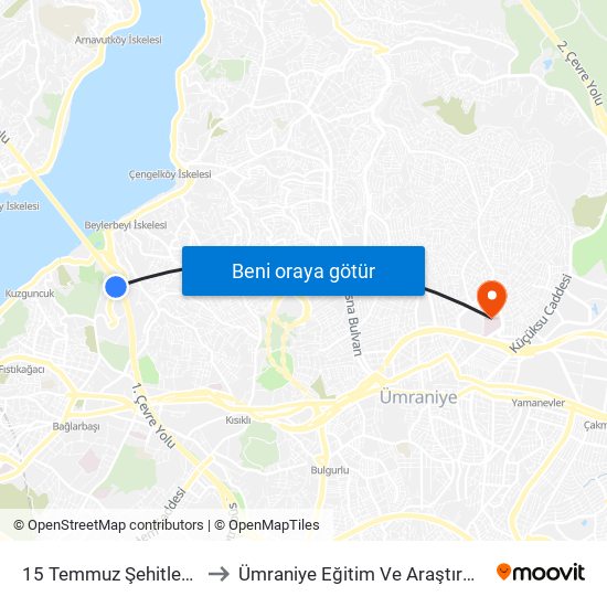 15 Temmuz Şehitler Köprüsü to Ümraniye Eğitim Ve Araştırma Hastanesi map