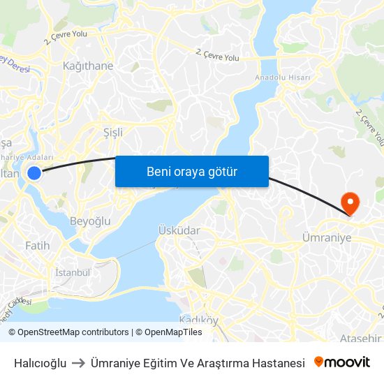 Halıcıoğlu to Ümraniye Eğitim Ve Araştırma Hastanesi map