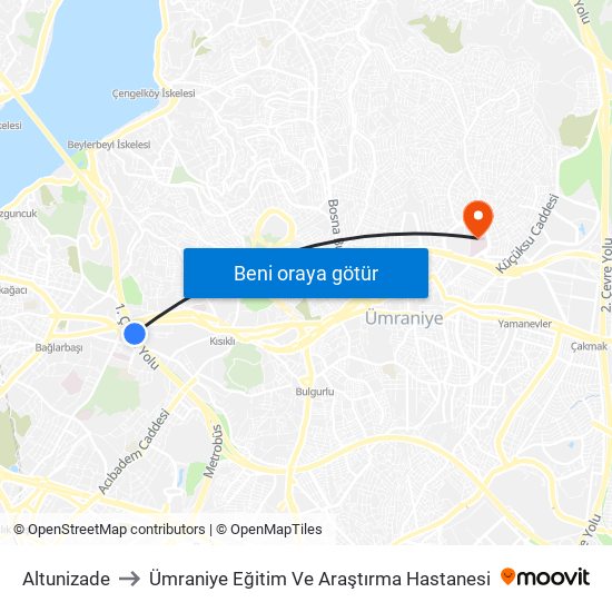 Altunizade to Ümraniye Eğitim Ve Araştırma Hastanesi map