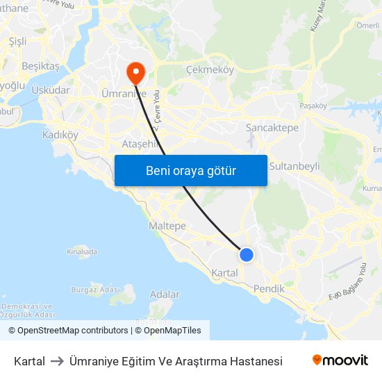 Kartal to Ümraniye Eğitim Ve Araştırma Hastanesi map