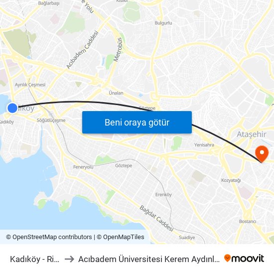 Kadıköy - Rihtim1 to Acıbadem Üniversitesi Kerem Aydınlar Yerleşkesi map