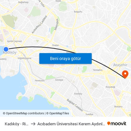 Kadıköy - Rihtim2 to Acıbadem Üniversitesi Kerem Aydınlar Yerleşkesi map
