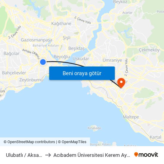 Ulubatlı / Aksaray Yönü to Acıbadem Üniversitesi Kerem Aydınlar Yerleşkesi map