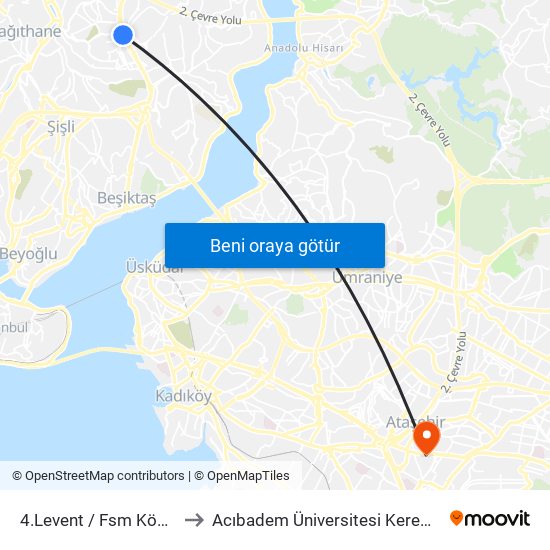 4.Levent / Fsm Köprü(500t) Yönü to Acıbadem Üniversitesi Kerem Aydınlar Yerleşkesi map
