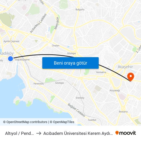 Altıyol / Pendik Yönü to Acıbadem Üniversitesi Kerem Aydınlar Yerleşkesi map