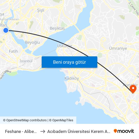 Feshane - Alibeyköy Yönü to Acıbadem Üniversitesi Kerem Aydınlar Yerleşkesi map