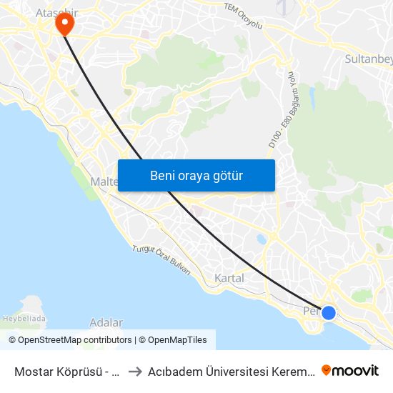 Mostar Köprüsü - Kadiköy Yönü to Acıbadem Üniversitesi Kerem Aydınlar Yerleşkesi map