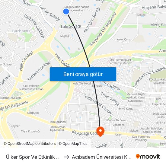 Ülker Spor Ve Etkinlik Salonu - Kadiköy Yönü to Acıbadem Üniversitesi Kerem Aydınlar Yerleşkesi map