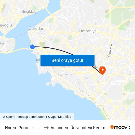 Harem Peronlar - Üsküdar Yönü to Acıbadem Üniversitesi Kerem Aydınlar Yerleşkesi map