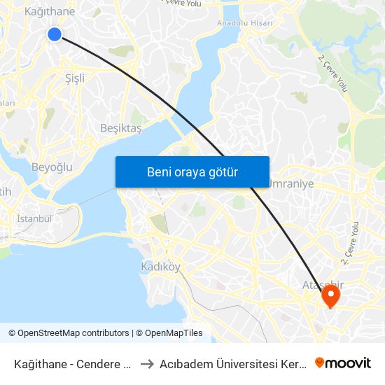 Kağithane - Cendere Yolu41st-62g Yönü to Acıbadem Üniversitesi Kerem Aydınlar Yerleşkesi map