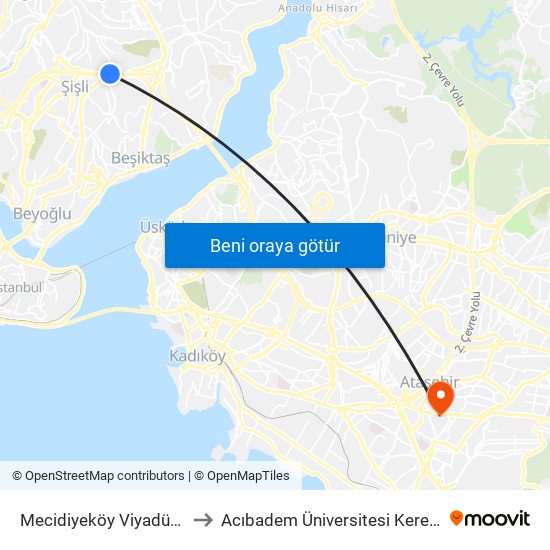 Mecidiyeköy Viyadük - Kuştepe Yönü to Acıbadem Üniversitesi Kerem Aydınlar Yerleşkesi map