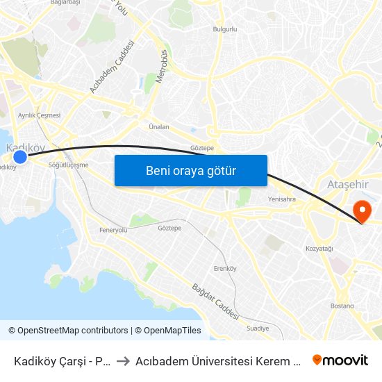 Kadiköy Çarşi - Pendik Yönü to Acıbadem Üniversitesi Kerem Aydınlar Yerleşkesi map