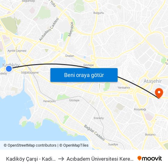 Kadiköy Çarşi - Kadiköy Peron Yönü to Acıbadem Üniversitesi Kerem Aydınlar Yerleşkesi map