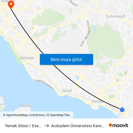 Yemek Sitesi / Esenyalı 133 Yönü to Acıbadem Üniversitesi Kerem Aydınlar Yerleşkesi map