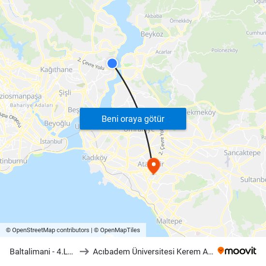 Baltalimani - 4.Levent Yönü to Acıbadem Üniversitesi Kerem Aydınlar Yerleşkesi map