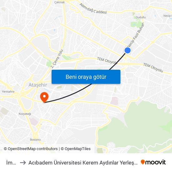 İmes to Acıbadem Üniversitesi Kerem Aydınlar Yerleşkesi map