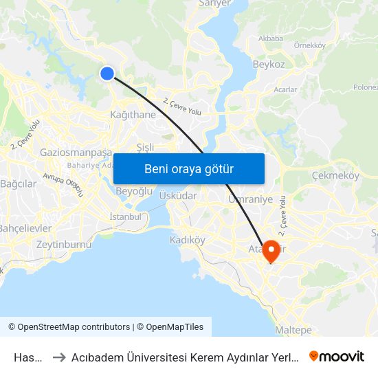 Hasdal to Acıbadem Üniversitesi Kerem Aydınlar Yerleşkesi map