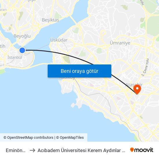 Eminönü - 3 to Acıbadem Üniversitesi Kerem Aydınlar Yerleşkesi map