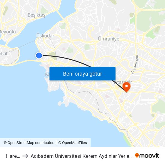 Harem to Acıbadem Üniversitesi Kerem Aydınlar Yerleşkesi map