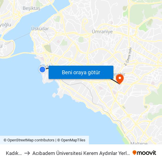 Kadıköy to Acıbadem Üniversitesi Kerem Aydınlar Yerleşkesi map