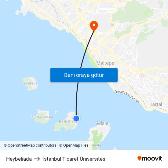 Heybeliada to İstanbul Ticaret Üniversitesi map
