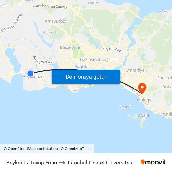 Beykent / Tüyap Yönü to İstanbul Ticaret Üniversitesi map