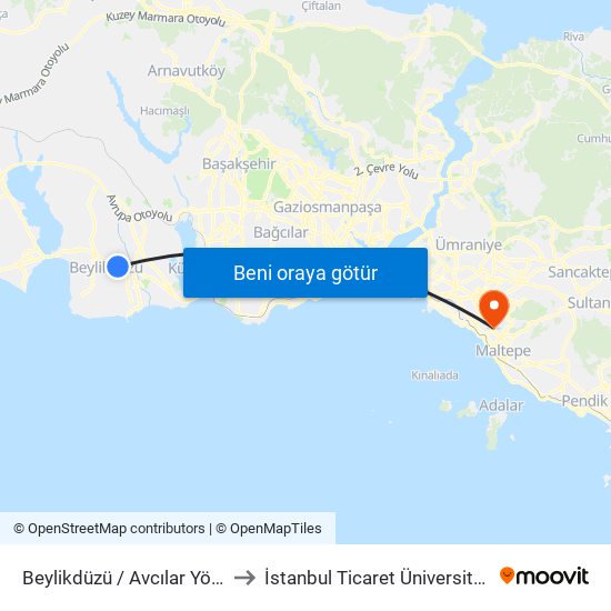 Beylikdüzü / Avcılar Yönü to İstanbul Ticaret Üniversitesi map