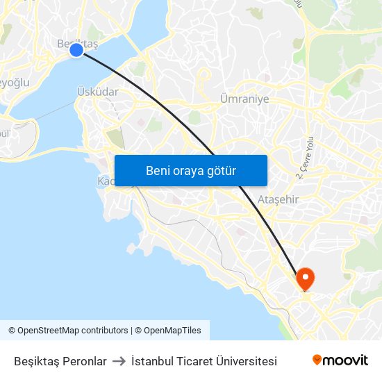 Beşiktaş Peronlar to İstanbul Ticaret Üniversitesi map