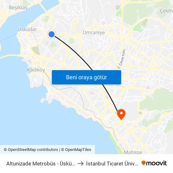 Altunizade Metrobüs - Üsküdar Yönü to İstanbul Ticaret Üniversitesi map