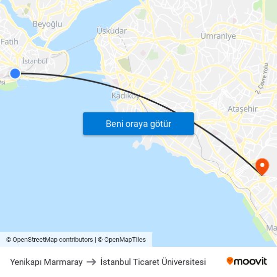 Yenikapı Marmaray to İstanbul Ticaret Üniversitesi map