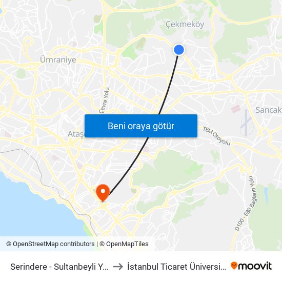 Serindere - Sultanbeyli Yönü to İstanbul Ticaret Üniversitesi map