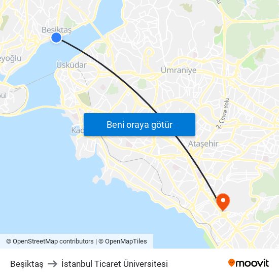 Beşiktaş to İstanbul Ticaret Üniversitesi map