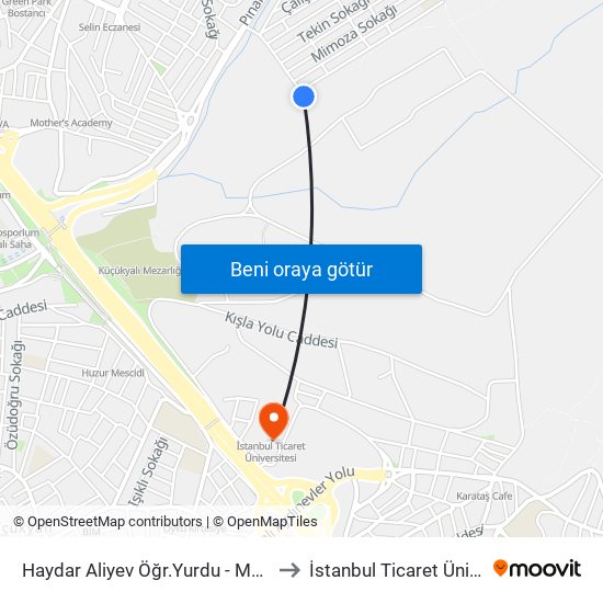 Haydar Aliyev Öğr.Yurdu - Maltepe Yönü to İstanbul Ticaret Üniversitesi map