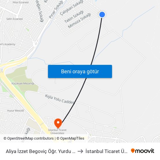 Aliya İzzet Begoviç Öğr. Yurdu - Maltepe Yönü to İstanbul Ticaret Üniversitesi map