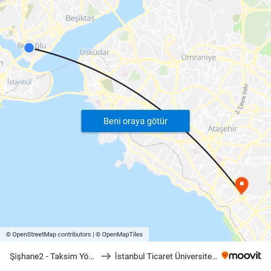 Şişhane2 - Taksim Yönü to İstanbul Ticaret Üniversitesi map