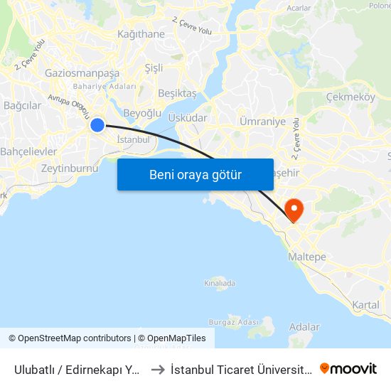 Ulubatlı / Edirnekapı Yönü to İstanbul Ticaret Üniversitesi map