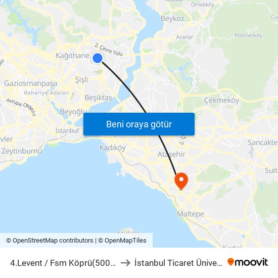 4.Levent / Fsm Köprü(500t) Yönü to İstanbul Ticaret Üniversitesi map