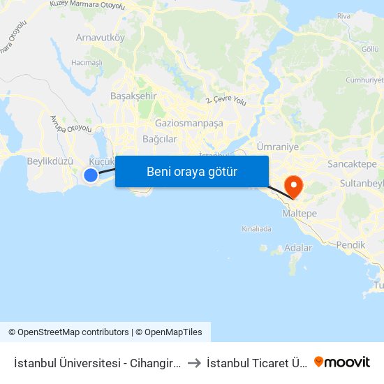 İstanbul Üniversitesi - Cihangir Mahallesi Yönü to İstanbul Ticaret Üniversitesi map