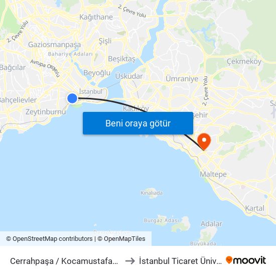 Cerrahpaşa / Kocamustafapaşa Yönü to İstanbul Ticaret Üniversitesi map