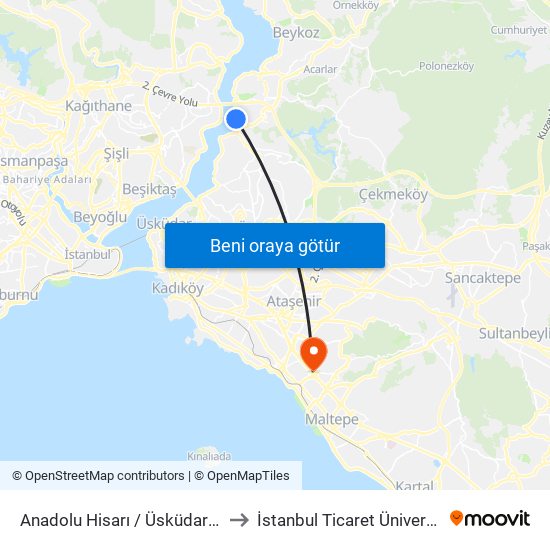Anadolu Hisarı / Üsküdar Yönü to İstanbul Ticaret Üniversitesi map