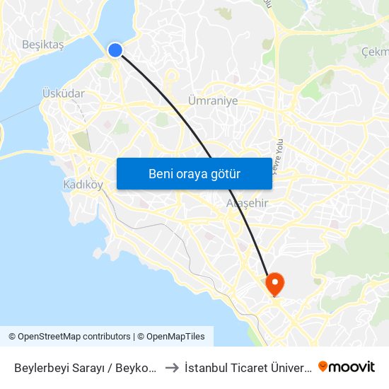 Beylerbeyi Sarayı / Beykoz Yönü to İstanbul Ticaret Üniversitesi map