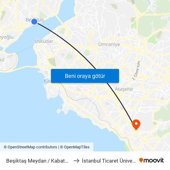 Beşiktaş Meydan / Kabataş Yönü to İstanbul Ticaret Üniversitesi map