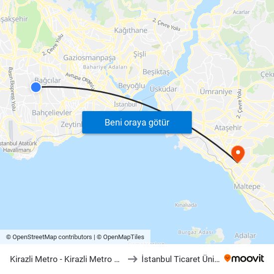 Kirazli Metro - Kirazli Metro Son Du Yönü to İstanbul Ticaret Üniversitesi map