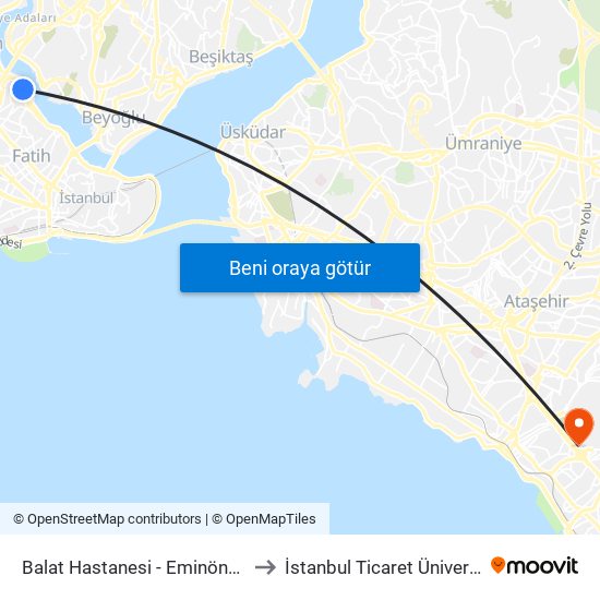 Balat Hastanesi - Eminönü Yönü to İstanbul Ticaret Üniversitesi map