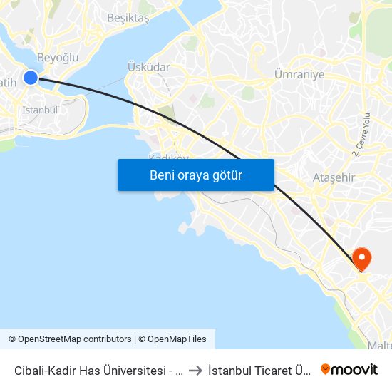 Cibali-Kadir Has Üniversitesi - Eminönü Yönü to İstanbul Ticaret Üniversitesi map