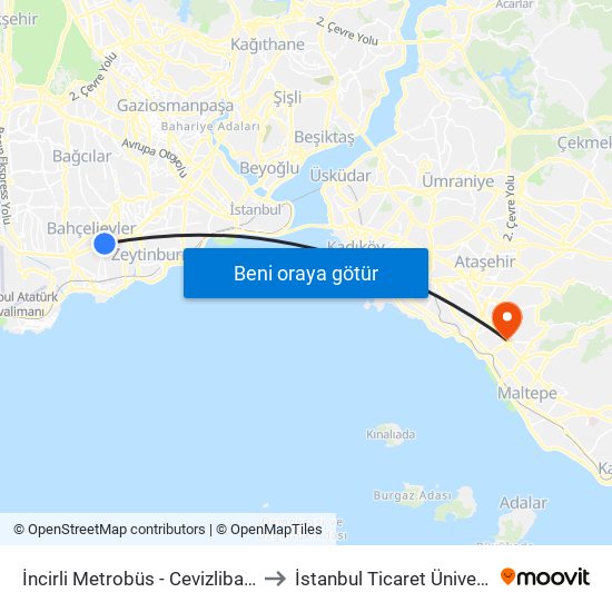 İncirli Metrobüs - Cevizlibağ Yönü to İstanbul Ticaret Üniversitesi map