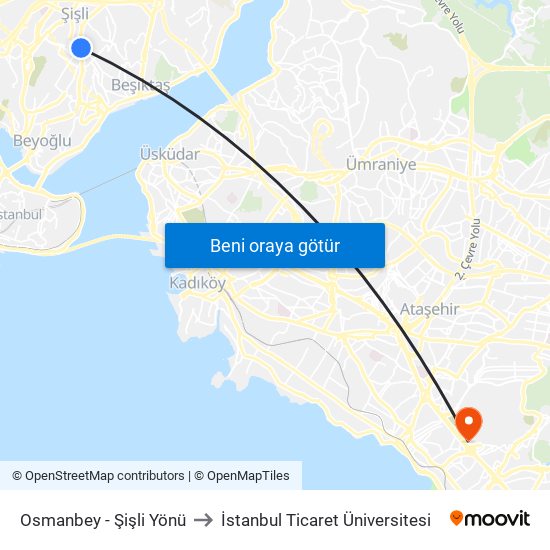 Osmanbey - Şişli Yönü to İstanbul Ticaret Üniversitesi map