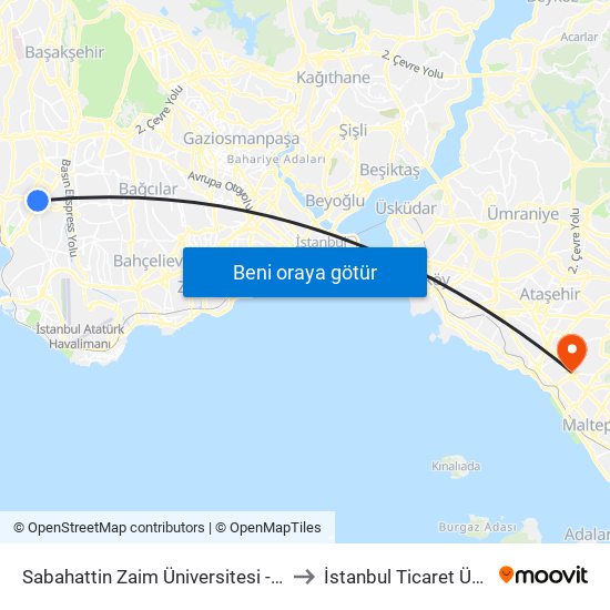 Sabahattin Zaim Üniversitesi - Sefaköy Yönü to İstanbul Ticaret Üniversitesi map