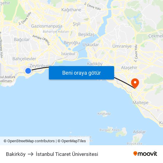 Bakirköy to İstanbul Ticaret Üniversitesi map